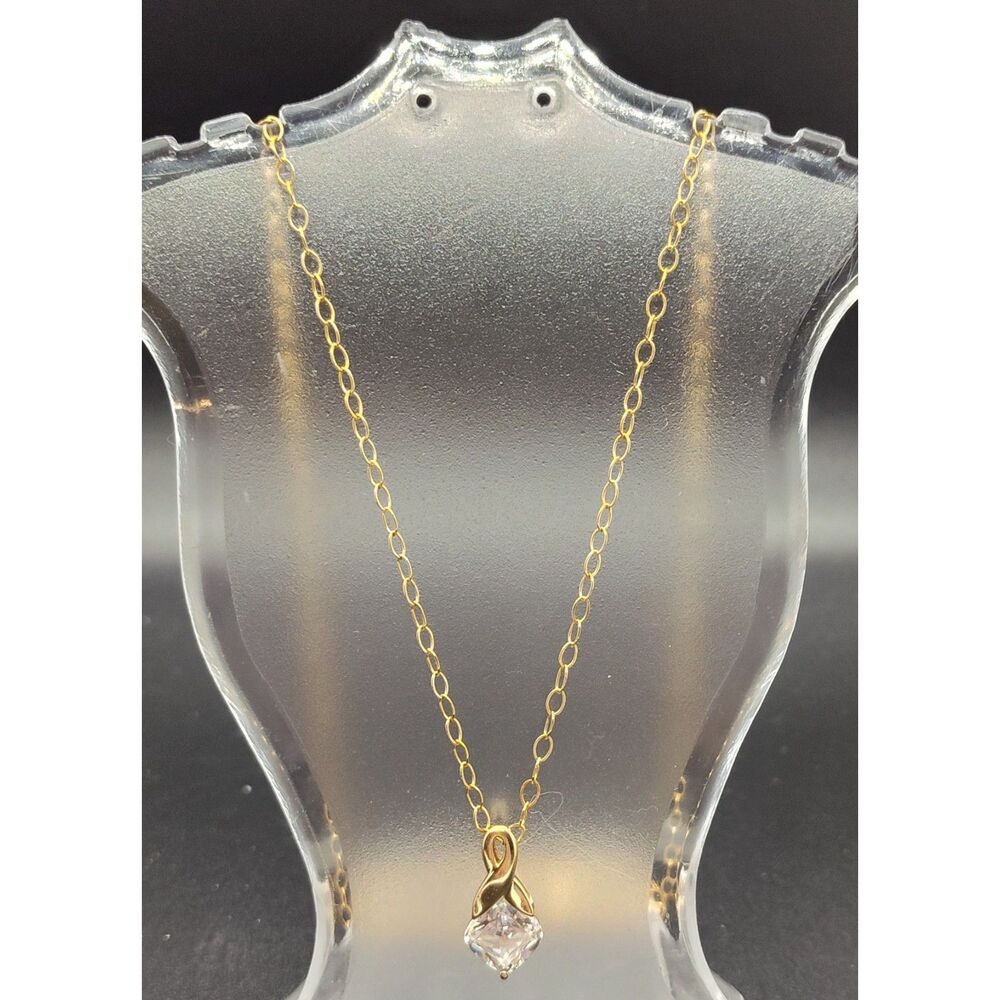 14K Gold & Dominique CZ Pendant with 1/20 Gold Filled Chain 2 Carat CZ